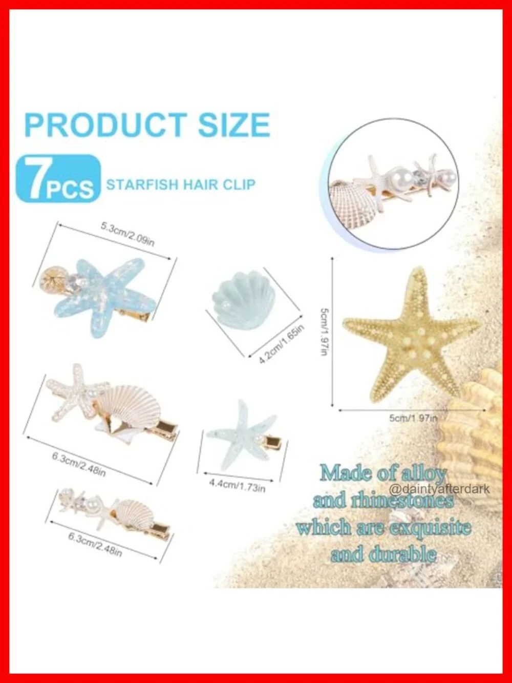 7PCS Shell Pearl Starfish Hair Clip Set Mermaid Hair Accessories Alligator